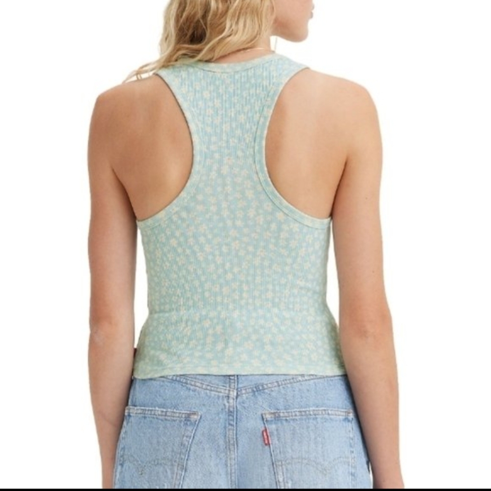 LEVI'S | Women's Light Blue/White Floral Racerback Ribbed Tank Top - Picture 2 of 5